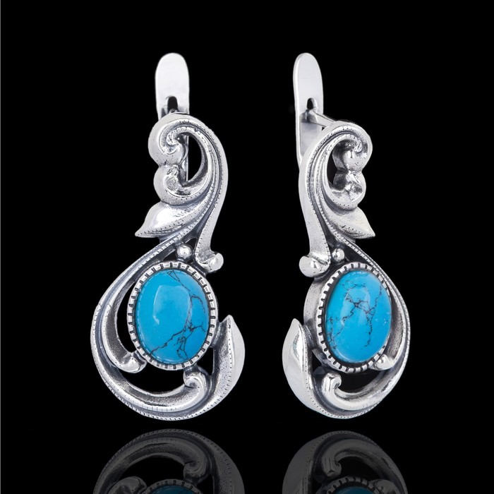 Серьги "Монферран", цвет голубой в чернёном серебре