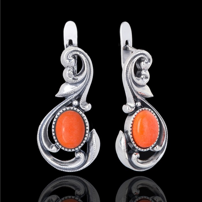 Серьги "Монферран", цвет красный в чернёном серебре