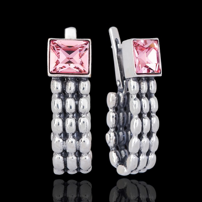 Серьги "Авенсис", цвет розовый в чернёном серебре