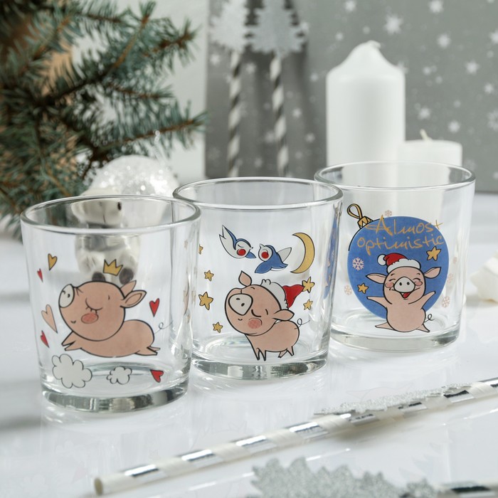 Набор стаканов 3 шт "Свинка" 250 мл, рисунок МИКС