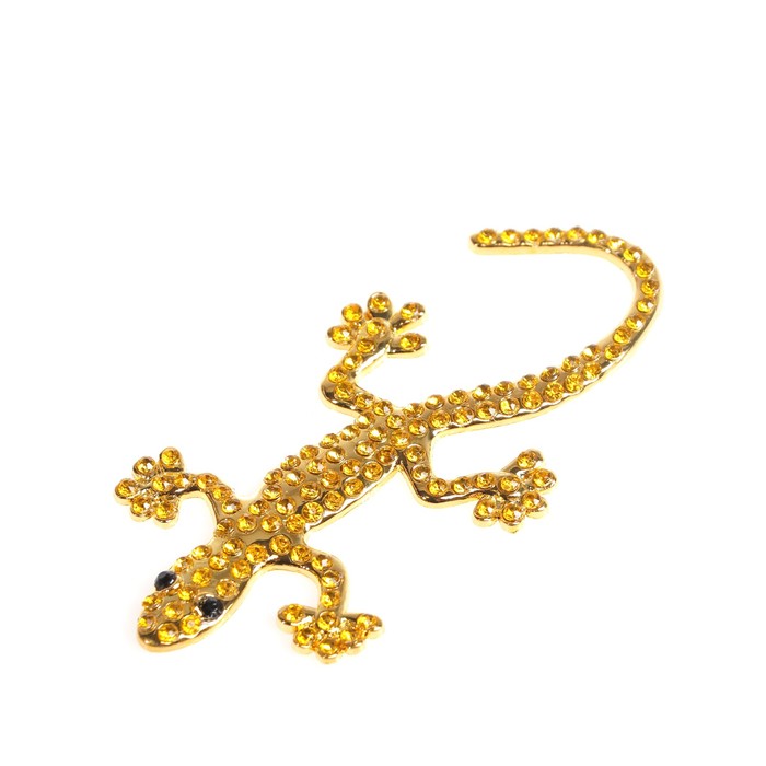 3D наклейка ящерица, металл со стразами, золотой