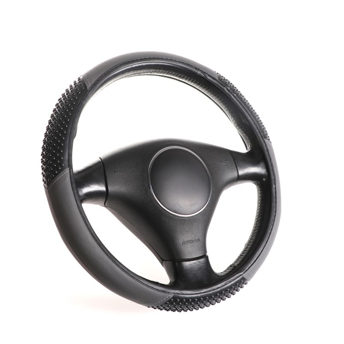 Оплетка TORSO, кожа PU, 3 массажные вставки, 38 см, черно-серая