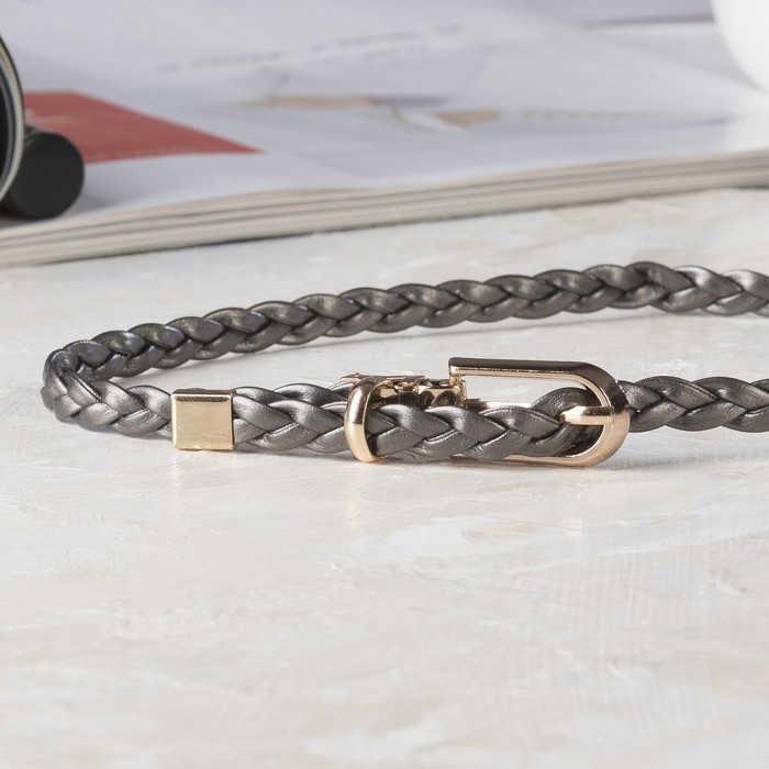 Ремень женский, пряжка хомут, кончик золото, ширина - 1 см, цвет серый