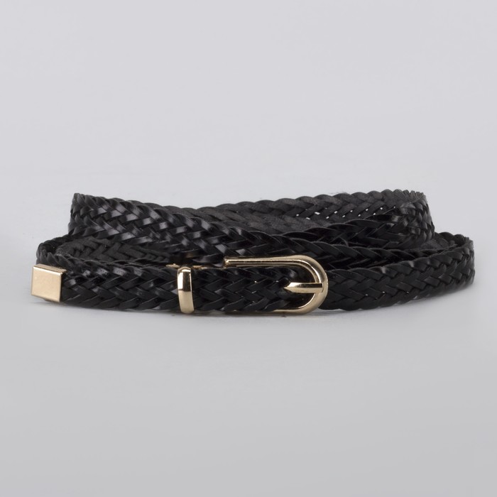 Ремень женский, пряжка хомут, кончик золото, ширина - 1,5 см, цвет чёрный