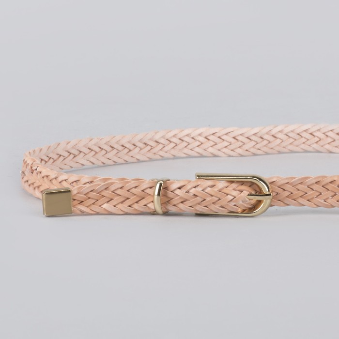 Ремень женский, пряжка хомут, кончик золото, ширина - 1,5 см, цвет пудровый