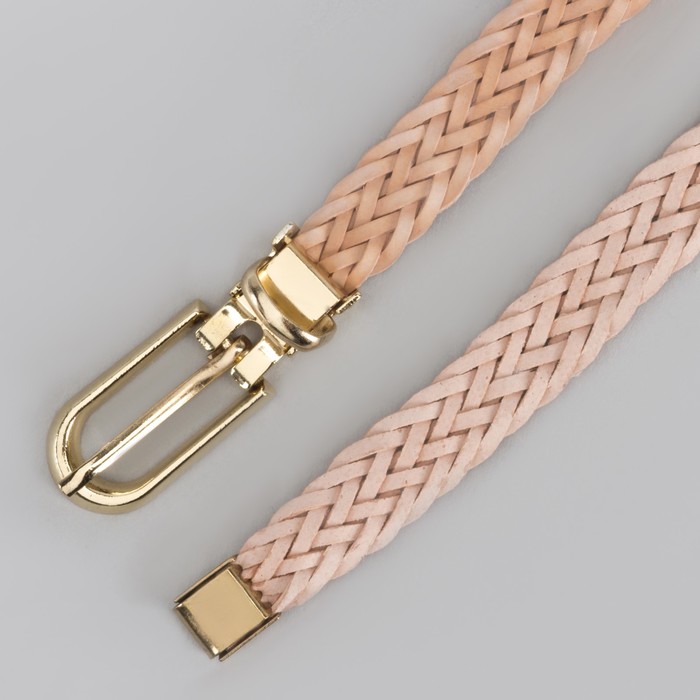 Ремень женский, пряжка хомут, кончик золото, ширина - 1,5 см, цвет пудровый