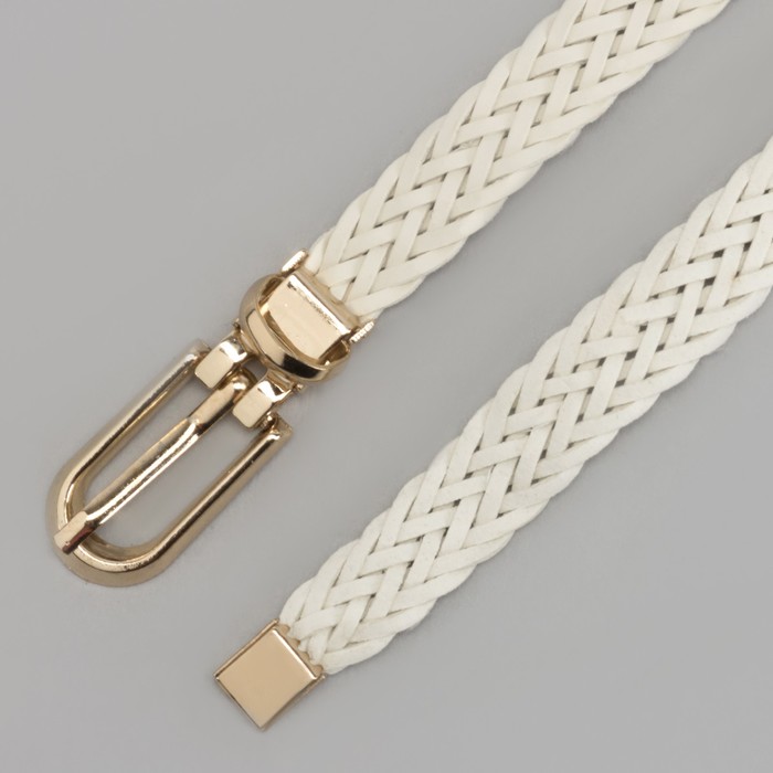 Ремень женский, пряжка хомут, кончик золото, ширина - 1,5 см, цвет белый