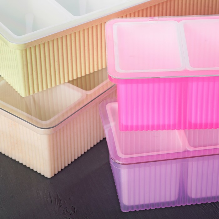 Емкость для сыпучих продуктов 4 отделения с ложками 28,5х11х7 см "Крапинка", цвета МИКС