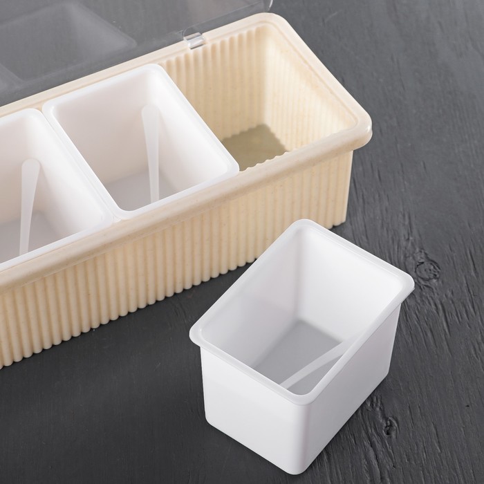 Емкость для сыпучих продуктов 4 отделения с ложками 28,5х11х7 см "Крапинка", цвета МИКС