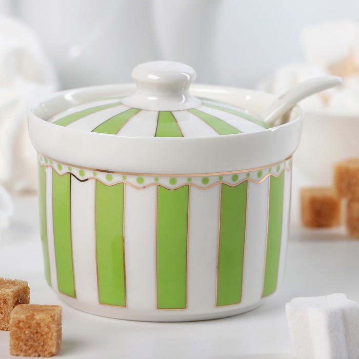 Сахарница с ложкой "Гастроли" 200 мл, 10х10х9 см, цвет зелетый