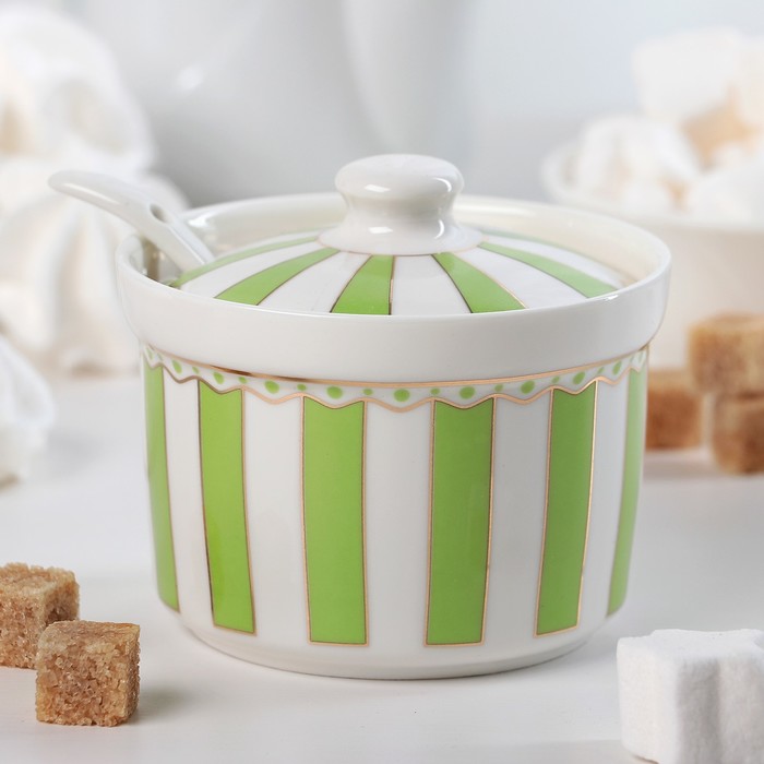 Сахарница с ложкой "Гастроли" 200 мл, 10х10х9 см, цвет зелетый