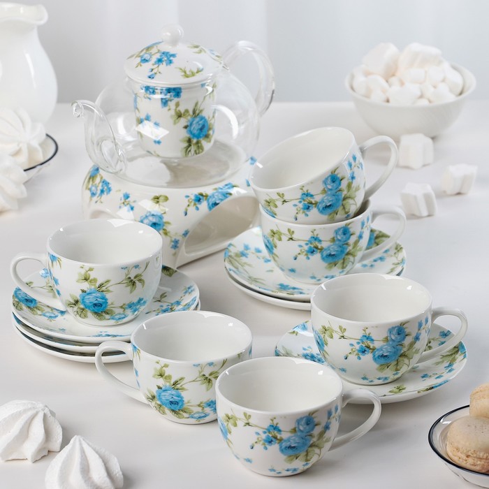 Набор чайный 6 пред "Кокетка" чайник 400 мл, подставка, 2 чашки 250мл, 2 блюдца d-12,5см