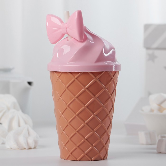 Стакан с крышкой и трубочкой 500 мл "Айс крим", цвета МИКС