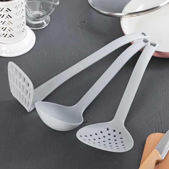 Набор кухонных принадлежностей "Трио" 33 см, цвет серый