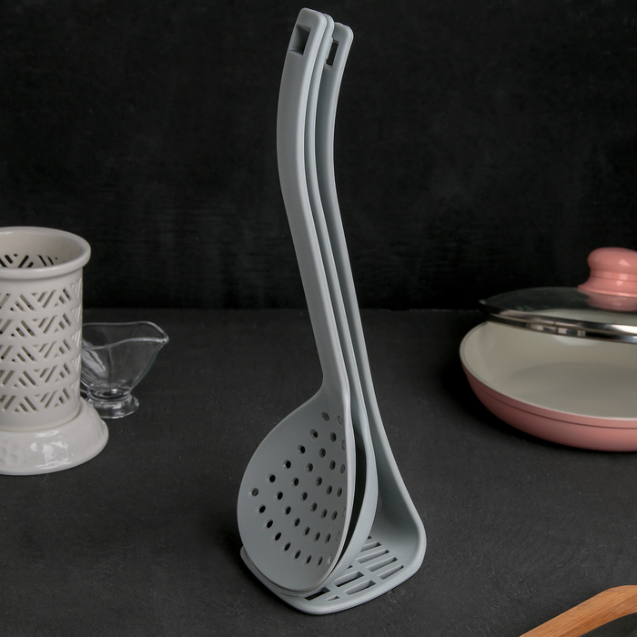 Набор кухонных принадлежностей "Трио" 33 см, цвет серый