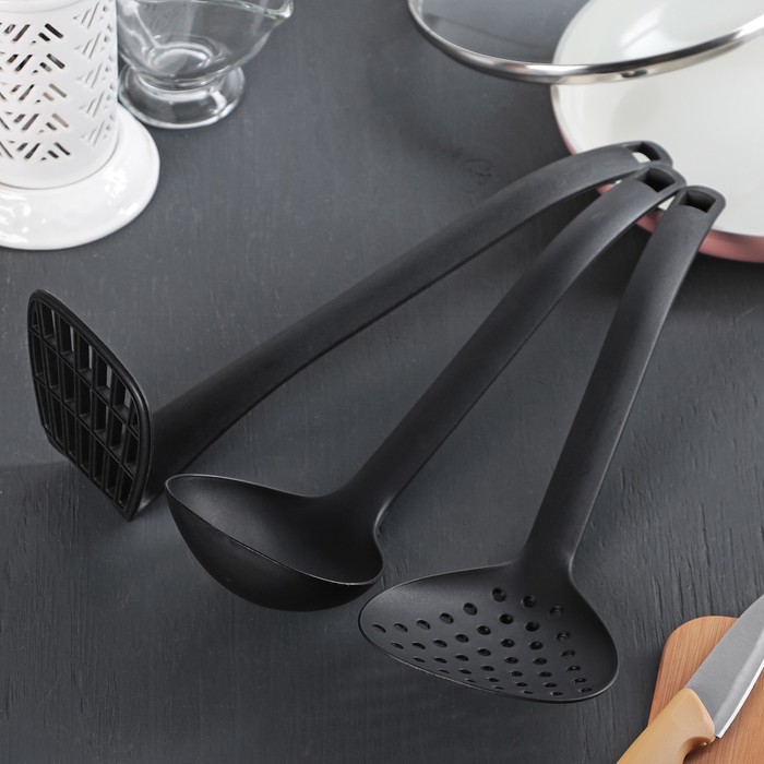 Набор кухонных принадлежностей "Трио" 33 см, цвет чёрный