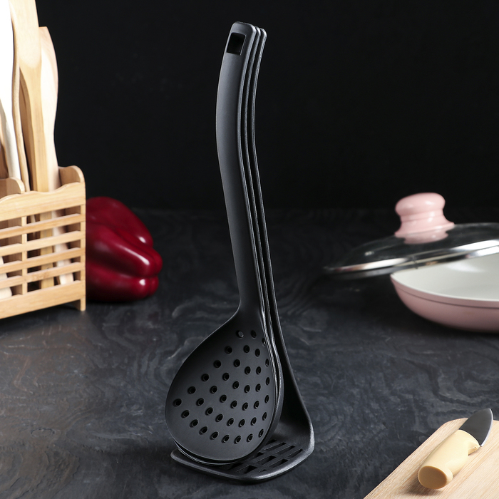 Набор кухонных принадлежностей "Трио" 33 см, цвет чёрный