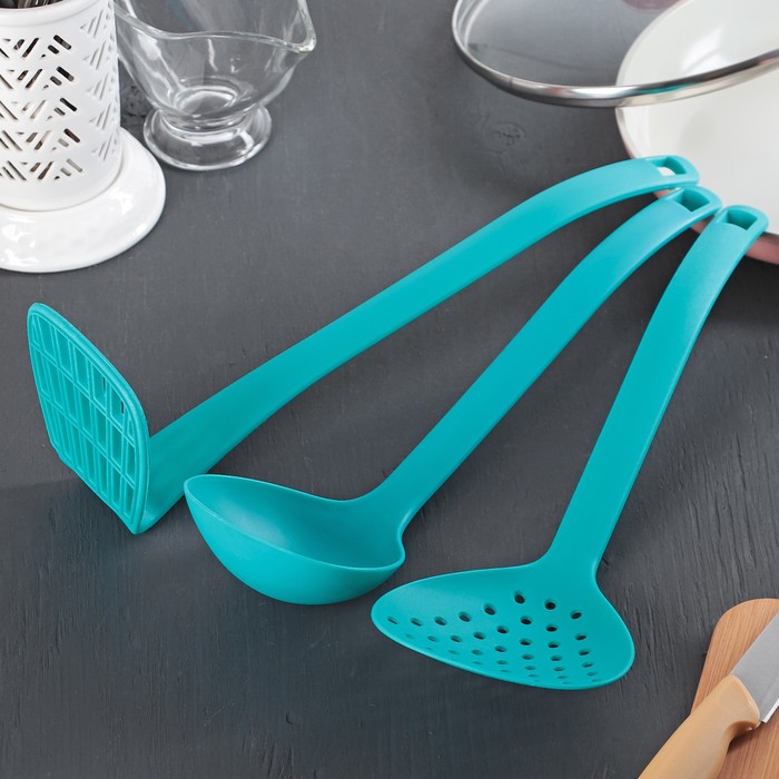 Набор кухонных принадлежностей "Трио" 33 см, цвет голубой