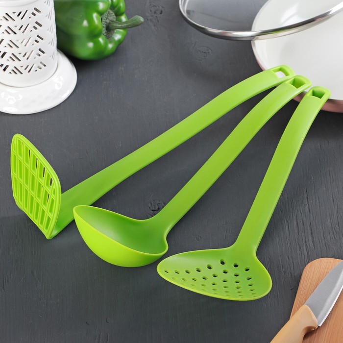 Набор кухонных принадлежностей "Трио" 33 см, цвет мятный