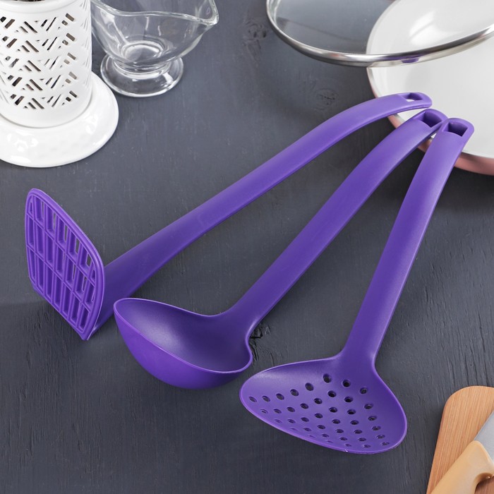 Набор кухонных принадлежностей "Трио" 33 см, цвет фиолетовый
