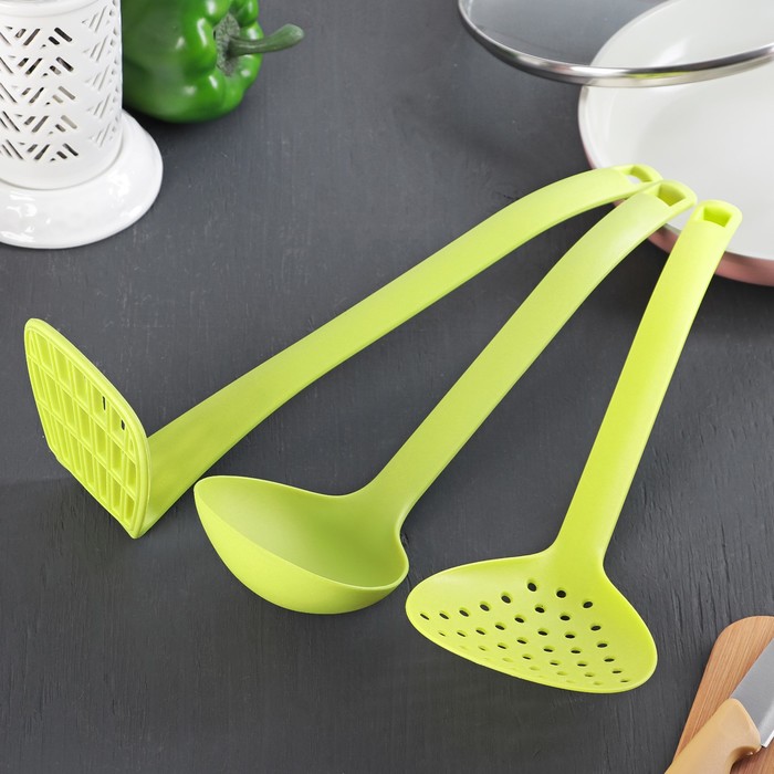 Набор кухонных принадлежностей "Трио" 33 см, цвет зелёный