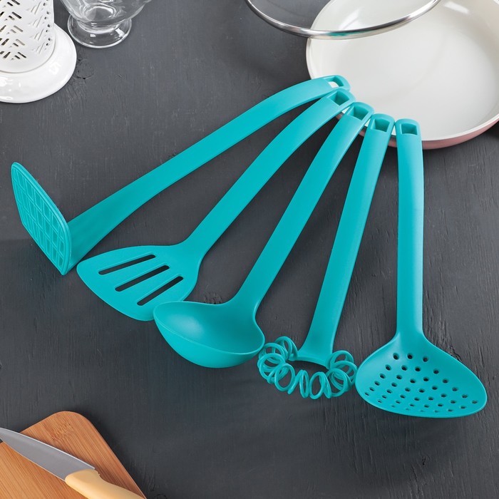 Набор кухонных принадлежностей "Ассорти" 33 см, цвет голубой