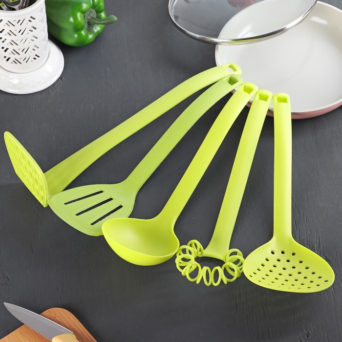 Набор кухонных принадлежностей "Ассорти" 33 см, цвет зелёный