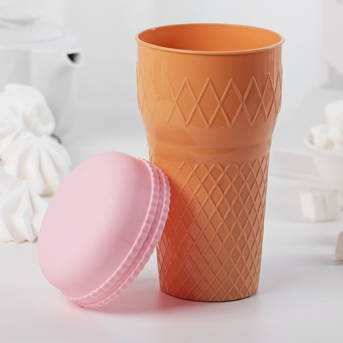 Стакан с крышкой " Макаруны" 9,5х9,5х18,5, Цвета МИКС