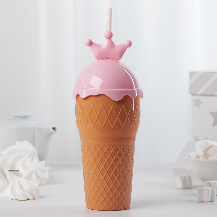 Стакан с трубочкой и крышкой "Корона" 9,5х9,5х18,5. Цвета МИКС