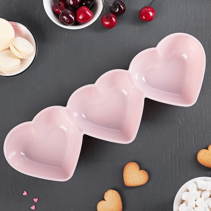 Менажница "Сердца" 3 отделения 36,5х12х4 Цвета МИКС