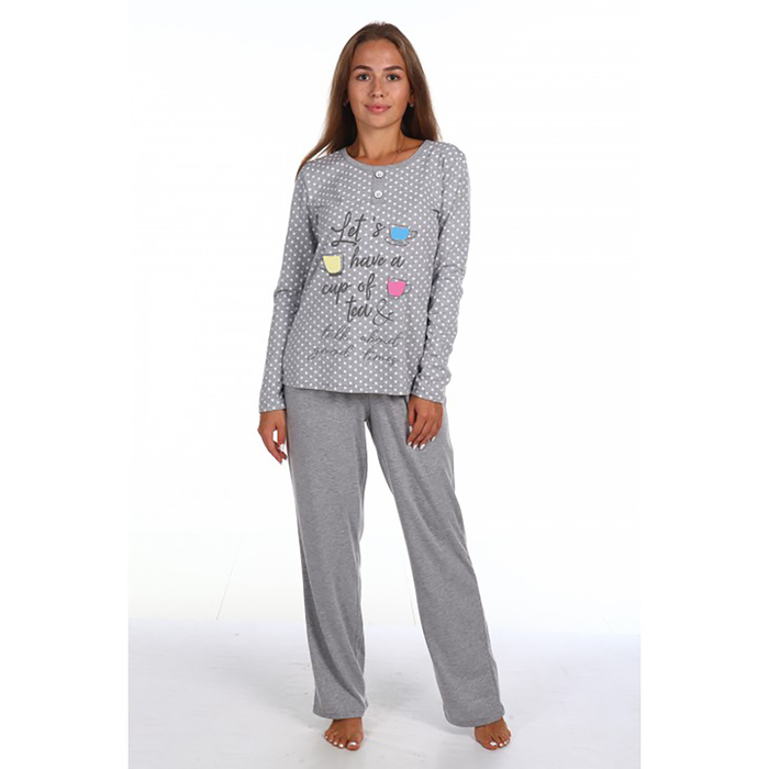 Пижама женская (джемпер, брюки) ПК287 цвет серый меланж, р-р 56