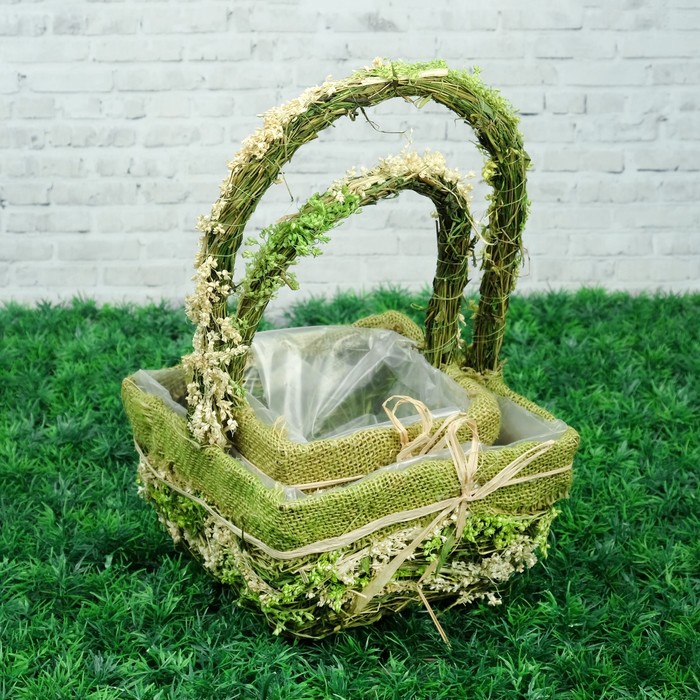 Набор кашпо «Цветочный бантик», 2 шт, 19×19×11/28 см, 14×14×9/23 см, трава