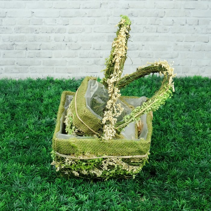 Набор кашпо «Цветочный бантик», 2 шт, 19×19×11/28 см, 14×14×9/23 см, трава