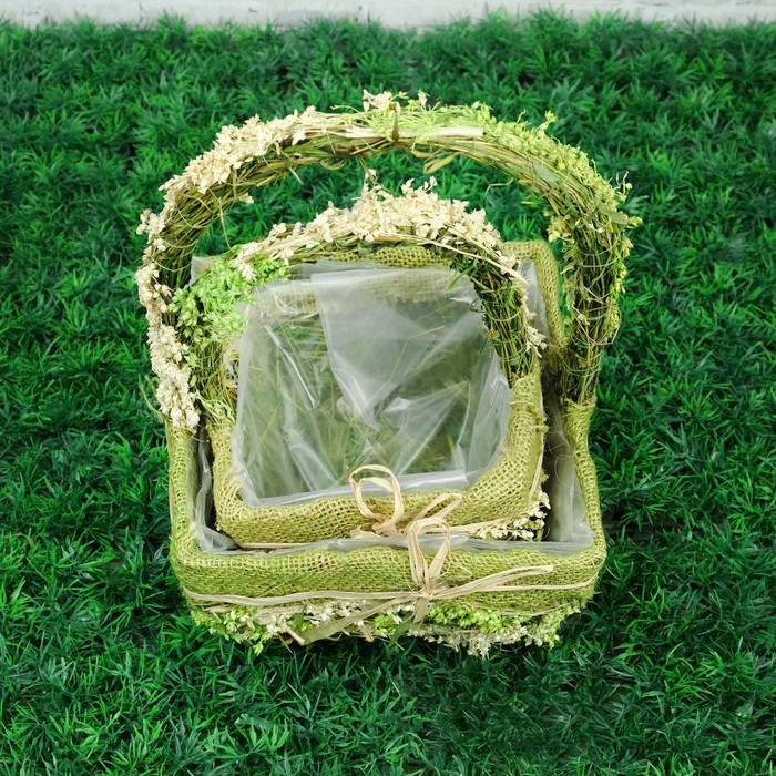 Набор кашпо «Цветочный бантик», 2 шт, 19×19×11/28 см, 14×14×9/23 см, трава