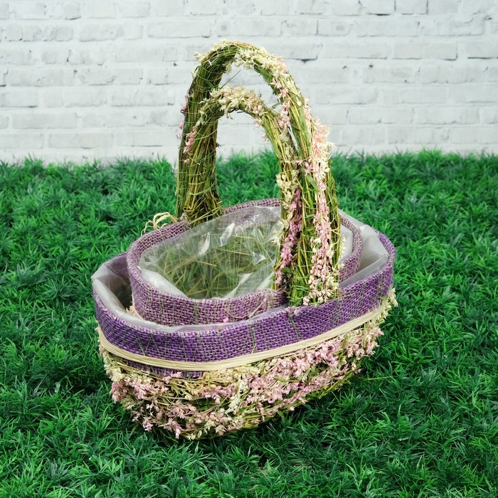 Набор кашпо «Цветочный бантик», 2 шт, 25×16×11/28 см, 19×10×9/22 см, трава