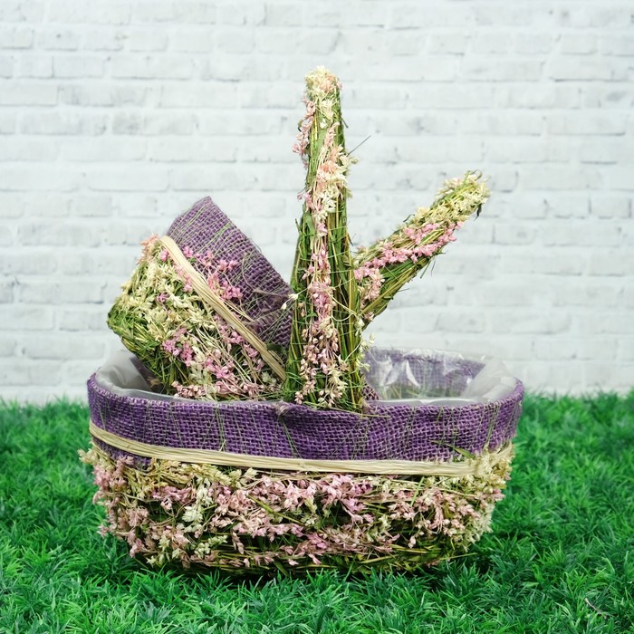 Набор кашпо «Цветочный бантик», 2 шт, 25×16×11/28 см, 19×10×9/22 см, трава