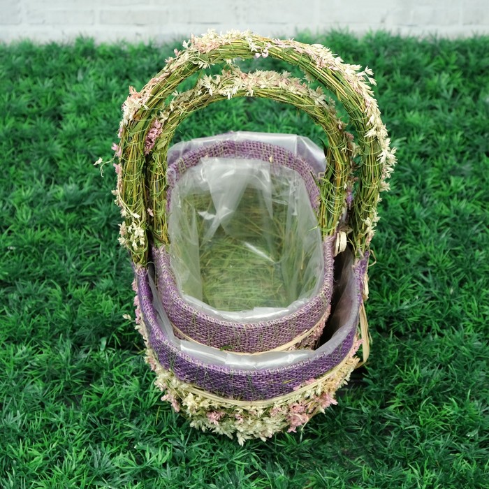 Набор кашпо «Цветочный бантик», 2 шт, 25×16×11/28 см, 19×10×9/22 см, трава