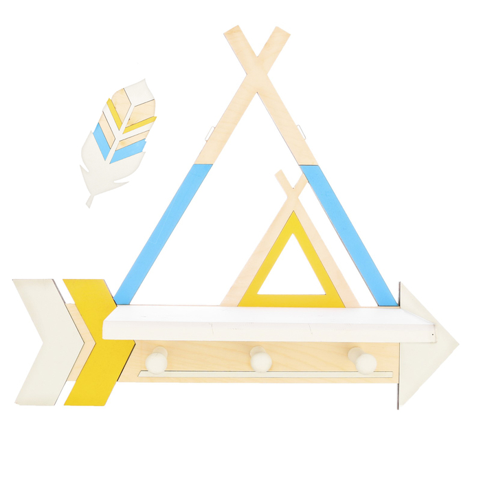 Полка детская с крючками и доп.элементом "Вигвам"