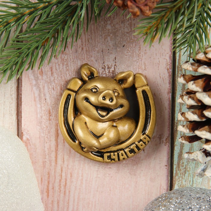 Магнит "Свинка с подковой Счастья" 6х5см