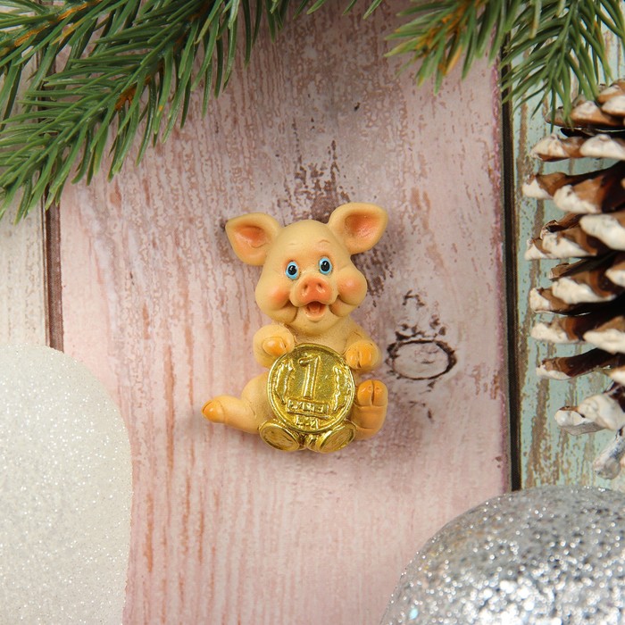 Магнит "Свинка с Рублем" 4х6см