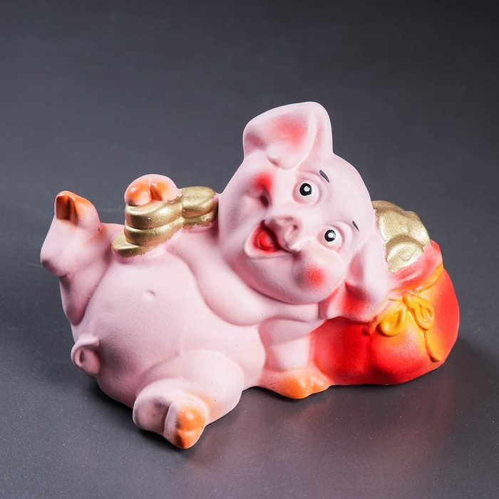 Копилка "Свинка на мешке малая" 12х20х15см, МИКС