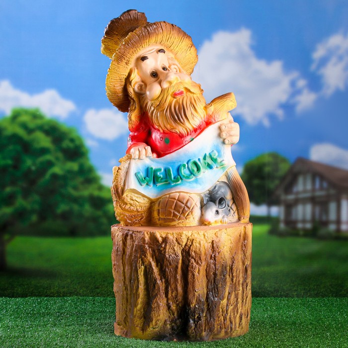 Садовая фигура "Лесовик на пне" 41х33х77см