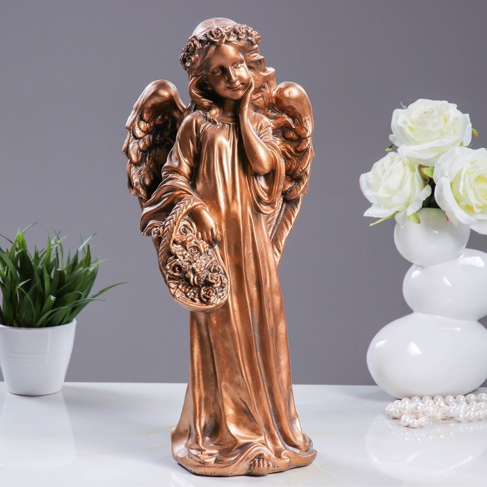 Фигура "Ангел девушка с корзиной" 18х22х44см, бронза