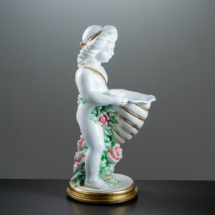 Фигура "Мальчик с рогом" 37х32х79см, бело-золотой