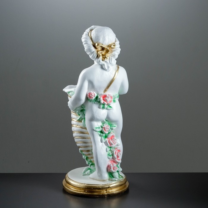 Фигура "Мальчик с рогом" 37х32х79см, бело-золотой