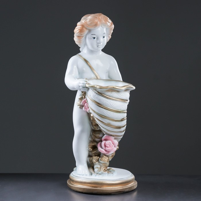 Фигура "Мальчик с рогом" 37х32х79см, бело-золотой