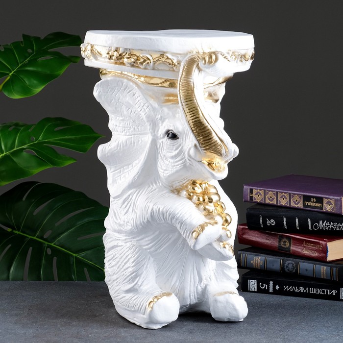 Фигура - подставка Слон сидя белое золото, 34х26х44см фигура подставка слон с листком перламутр золото 30х30х30см