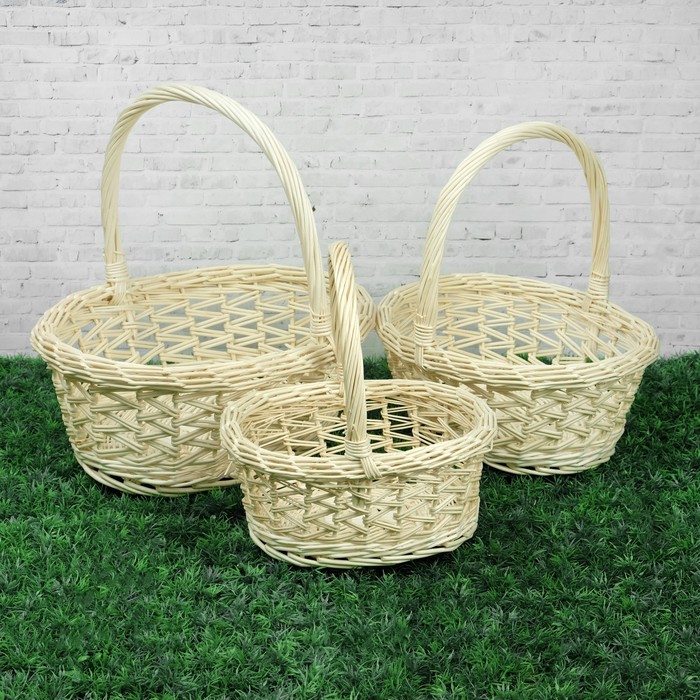 Набор корзин «Витой», 3 шт, 38×30×15/38 см, 33×25×13/33 см, 28×22×11/28 см, ива