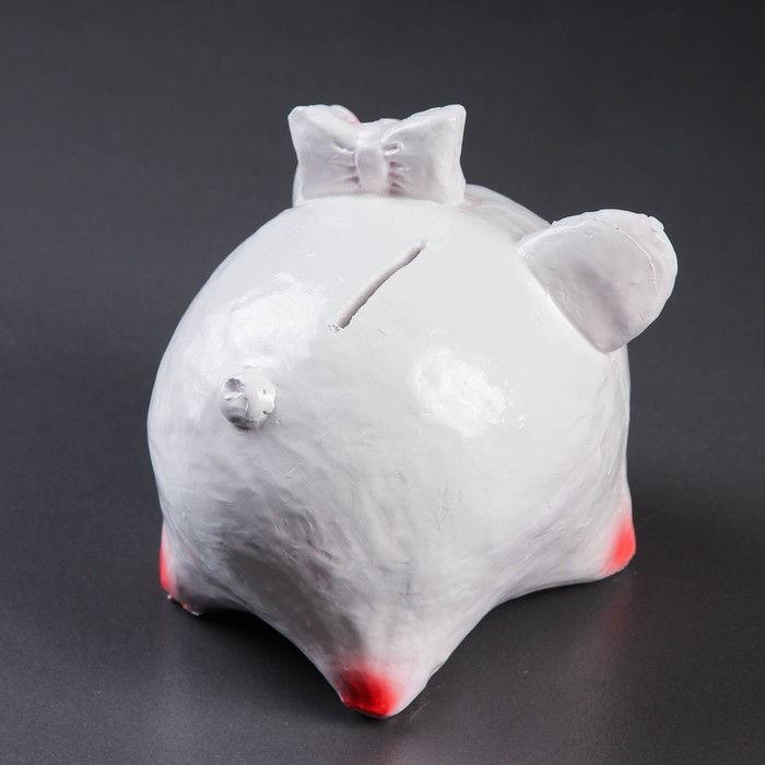 Копилка "Поросенок девочка с бантом" 14х12х13см, бело-розовая