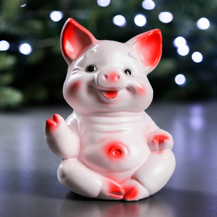 Копилка "Поросенок веселый" бело-розовый 18см